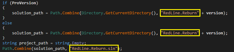 Figure 11. Code to obtain the path to the RedLine.Reburn solution